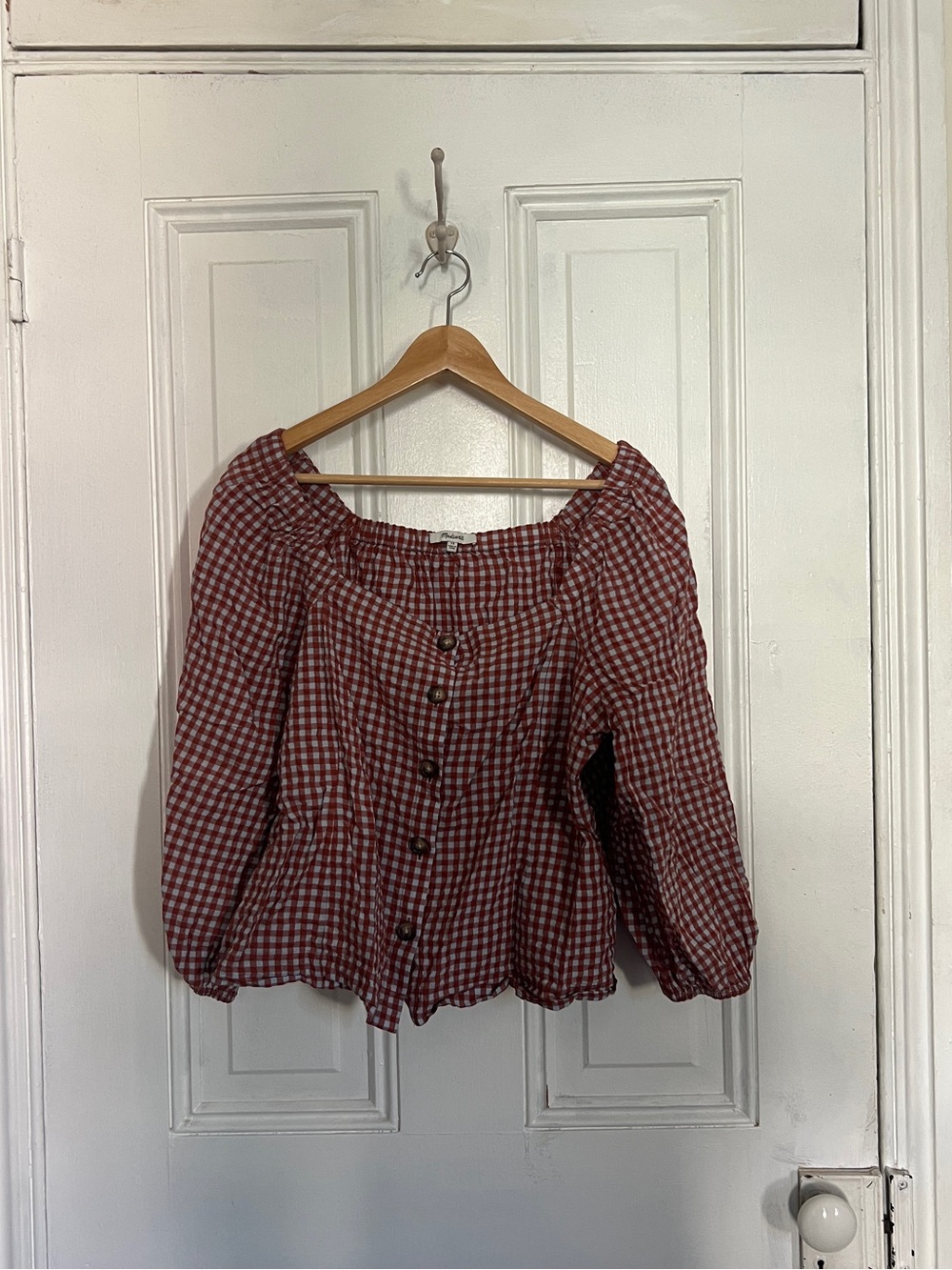 Madewell Gingham Peasant Top